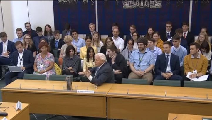 Sir David Attenborough was questioned by MPs in front of a large audience